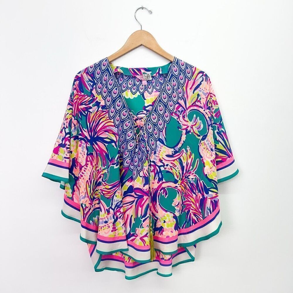 Lilly Pulitzer Women’s Letti Silk Caftan in Safari Sighted Silk Tunic Length Blo